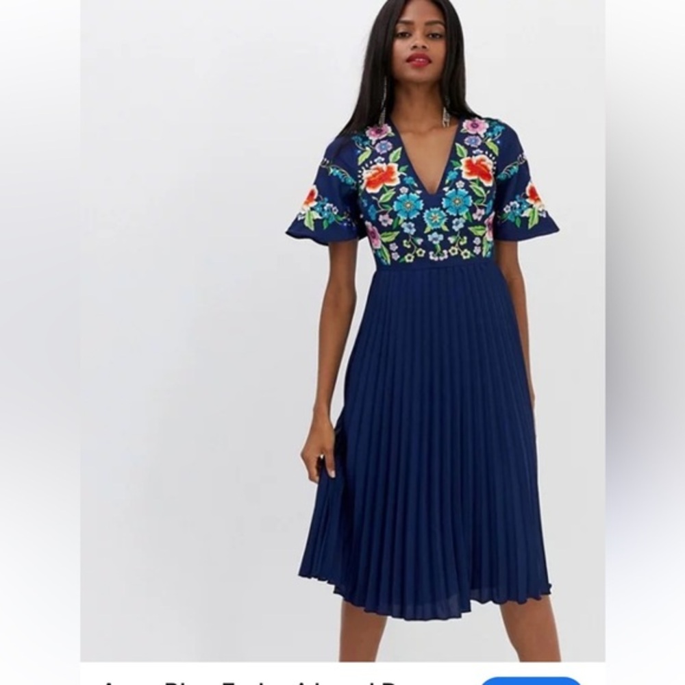 ASOS Navy and Multicolor Floral Midi Dress
